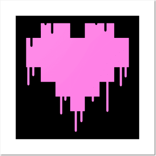 Pink Dripping Pixel Heart Posters and Art